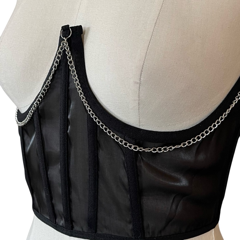 🎉HP! ❤️ Black Goth x Punk Underbust Chain Corset - Picture 3 of 6